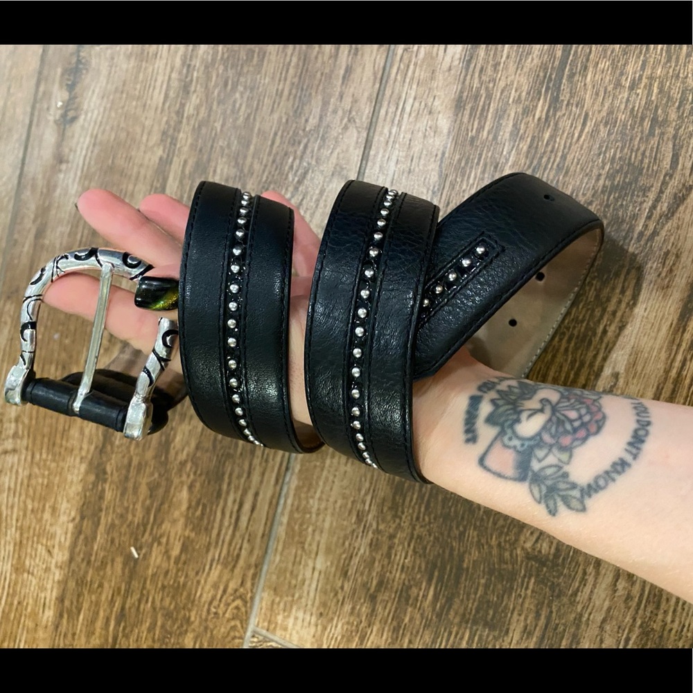Brighton Black Studded Leather Belt Sz 34